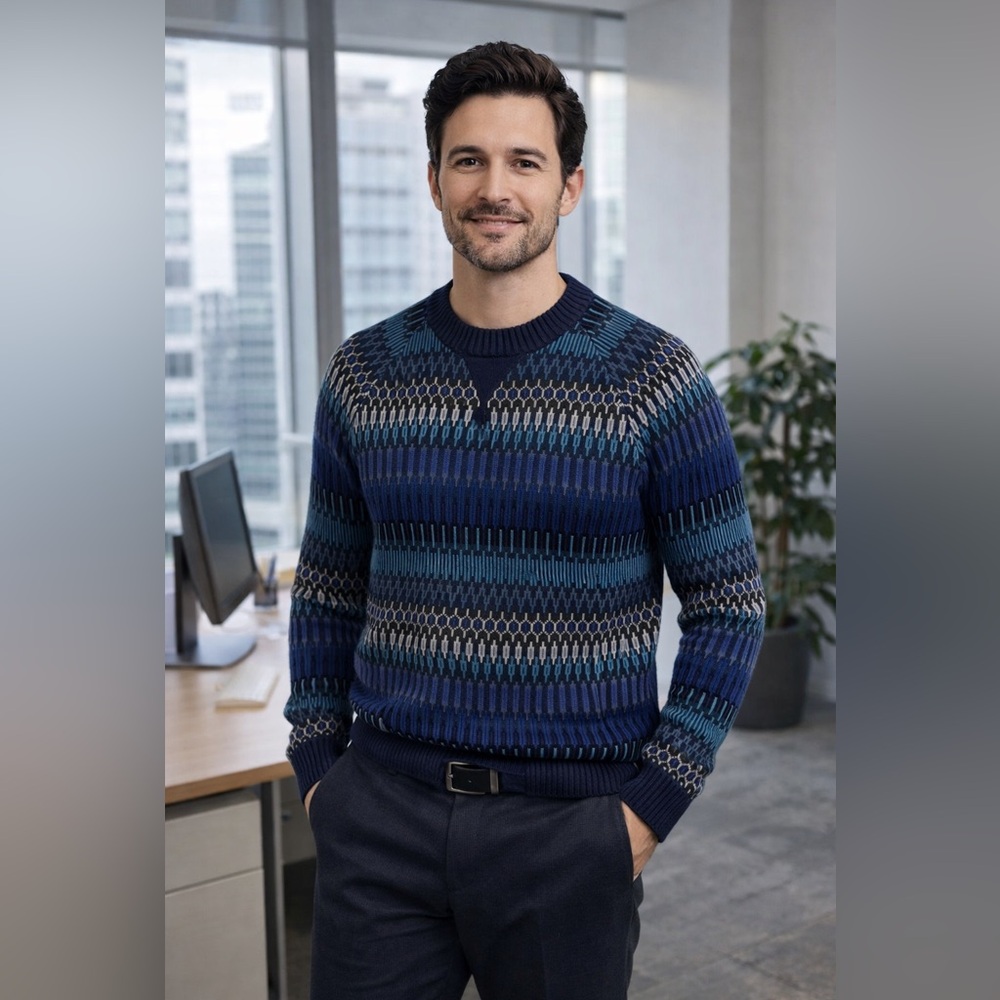Mossimo Supply Co. Men’s Crewneck Sweater Fair Isle Multi Blue Pattern Sz S
